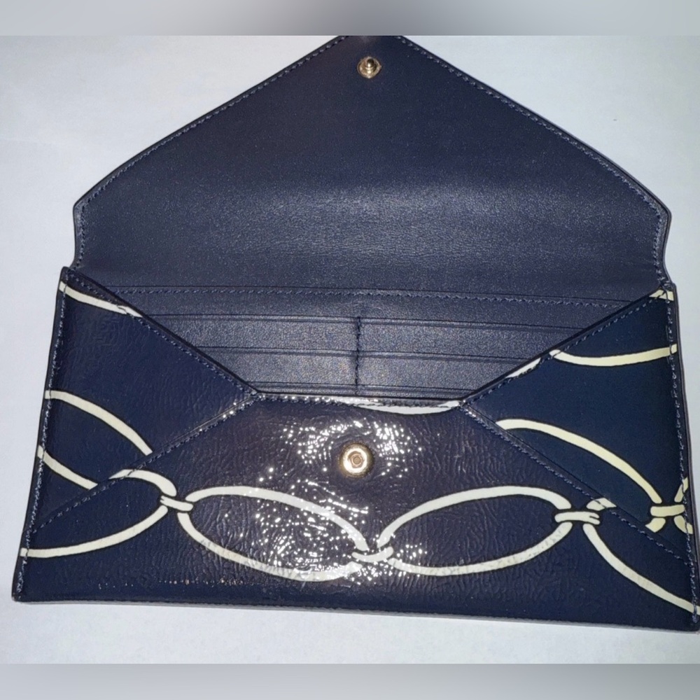 Tory Burch Navy Blue Chain Design Leather Wallet